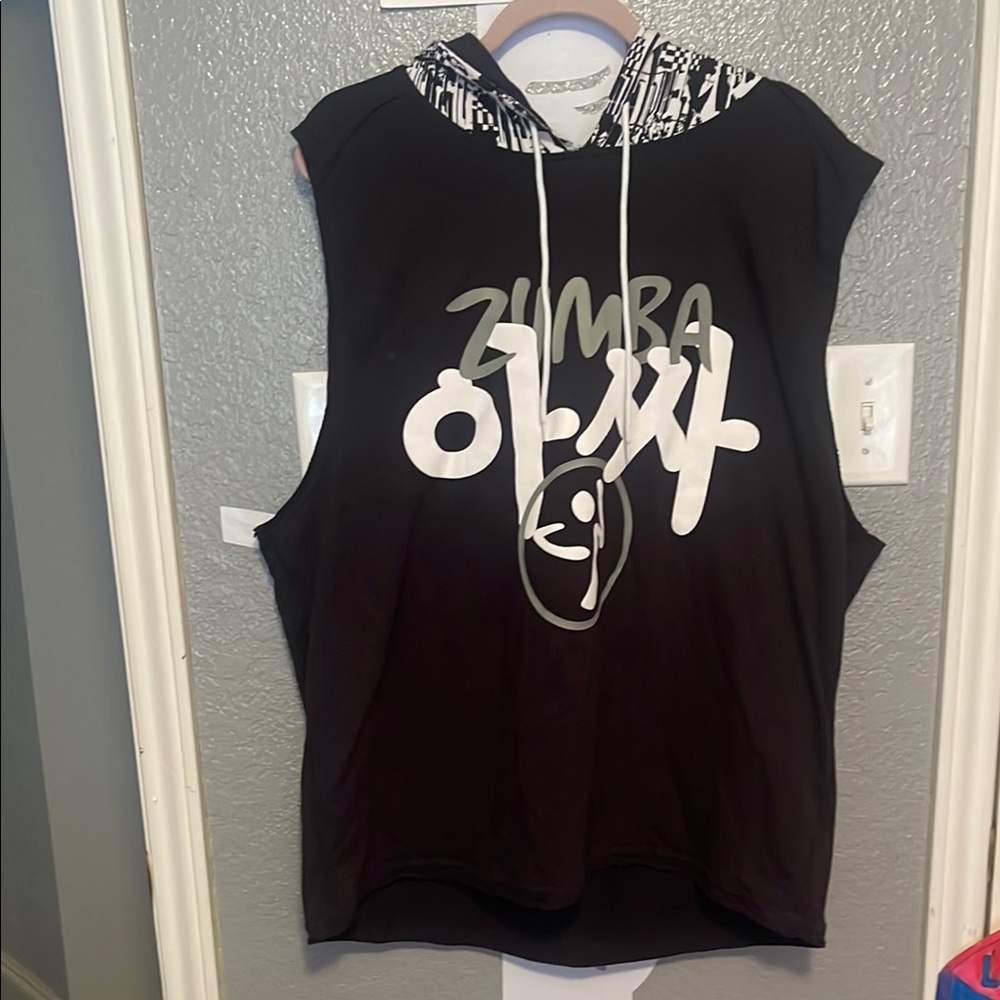 Zumba Fitness Black Sleeveless Hoodie Top